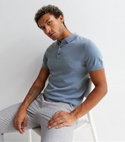 New Look Bright Blue Fine Knit Short Sleeve Polo Top